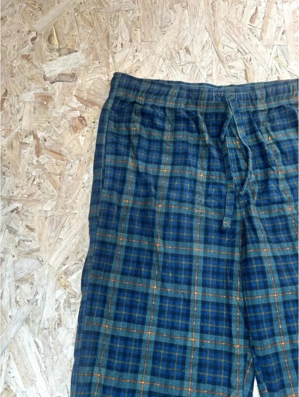 Eddie Bauer Flannel Pajama Pants Mens Large Green Blue Plaid Sleep Lounge Pants